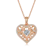 Moissanite Life of Tree Heart Necklace 925 Sterling Silver Rose Gold Color VVS