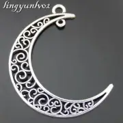 15pcs Retro Silver Alloy Filigree Moon Charms Crescent Pendant Jewelry DIY 4*3cm