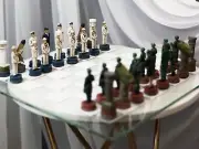 USA Soldier Theme Army vs Navy Chess Set Hand Painted with Glass Board 17 Inch