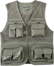 [Flygo] Mens Mesh Quick Dry Outdoor Work Fishing Travel Photo Vest with Multi Pockets