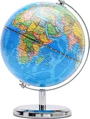 Exerz World Globe (Dia 14CM)- Stainless Steel Arc and Base - Educational/Geographic/Modern Desktop Decoration - Political Map World Globe Diameter 14 CM
