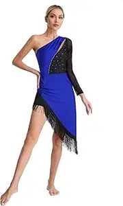 [Hedmy] Women Fringe Latin Dance Costume Irregular Hem Ballroom Tango Salsa Latin Dance Dress Dancewear