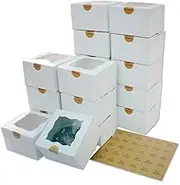 Bakery Boxes with Window, 25 Pack Size 4x4x2.5 Inches Small Sweet Boxes Empty Gift Box with Bonus Best Wishes Stickers (25)