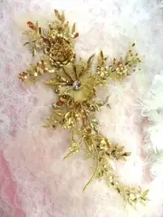 Embroidered 3D Applique Gold Floral Sequin Ballet Patch 14" (DH70)