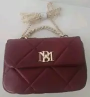 Badgley Mischka Burgundy Quilted Crossbody Vegan Leather Gold Chain Strap NWT
