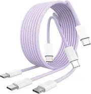 iPhone 16 Charging Cable USB C to USB C, 3 Pack [MFi Certified] 60W Type C Fast Charging Cable 6FT Braided iPhone 16 Charger Cord for iPhone 16/16 Plus/16 Pro/16 Pro Max/15/15 Pro Max, Purple