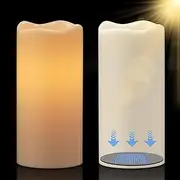 [DRomance] Solar Flameless Pillar Candles Outdoor Waterproof Dusk to Dawn Solar Rechargeable Battery LED Flickering Fake Candles White Plastic Patio Porch Garden Lantern Decor(2 Pack, 3" D x 8" H)