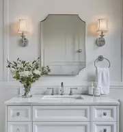 Brushed Nickel Mirror 22X30 Inch, Scalloped Bathroom Mirror, Silver Bathroom Mir