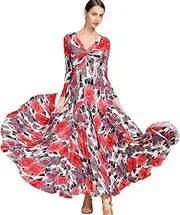 [Tzdd] V-Neck Ballroom Dancing Dresses for Women Ice Silk Costume Flamenco Waltz Salsa Dance Dress Tango Performance Costume