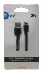 Onn Sync Charge Cable With Micro USB Connector 3 Foot Black