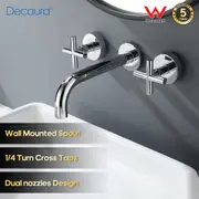 Decaura Wall Mounted Spout and Shower Mixer 1/4 Turn Cross Handle Taps Chrome