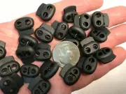 Black Plastic Bean Cord Lock Stopper w/ Spring Drawstring Paracord 2 Hole CL7
