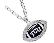 TCU FOOTBALL Necklace - Silver + Sparkling Crystals - New in Bag - USA - Cute!