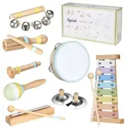 POGOLAB Wooden Kids Percussion Set Musical Instrument Toys Percussion Tambourine