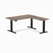 Desky Eco L-Shape Sit to Stand Natural Walnut Melamine Desk 1500x1550mm Matte Black Height Adjustable Leg