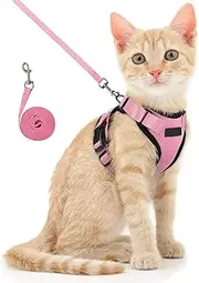 Cat Harness and Nylon Set, Escape Proof SOFE Adjustable Kitten Vest Harnesses for Walking, Easy Control Soft Breathable Mesh Jacket with Reflective Strips (S) (Pink)