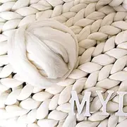 L 1000g/Ball Thick Chunky Yarn Soft Merino Wool Yarn DIY Bulky Arm Roving Knitting Blanket Hand Knit Spinning Crocheting Hat Scarf (Color : White)