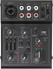 Labymos 5-Channel Compact o Mixer Sound Mixing Console USB o Interface 2-Band EQ Built-in Echoing Effect for DJ Live Broadcast
