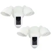 Two RING Floodlight Cam Wired Plus Motion-Activated Security Camera White