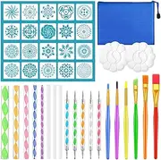 Mandala Dotting Tool Art Kit, Audab 42 Pcs Mandala Rock Dotting Set with Stencil Templates, Stylus Pens Paint Tray and Paint Brushes for Mandala Rock Painting