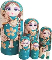 Generic 7Pcs Wooden Russian Nesting Doll Stacking Traditional Handmade Wood Stacking Nested Set Matryoshka Dolls for Table Adults