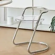 Portable Makeup Chair, Clear Modern Acrylic Chair, Ladies Dressing Stool Chair, Low Back Dressing Stool, Suitable for Dressing Table, Living Room, Bedroom, Entryway, Hallway,White