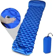 Baiao Self Inflating Camping Sleeping, Ultralight Sleeping Pad with Pillow, Camping Mattress Pad Built-in Foot Pump, Sleeping Mat for Travelling and Hiking, Backpacking(Blue)
