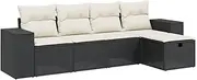 vidaXL Garden Sofa Set - Black Poly Rattan, 5 Piece Patio Modular Lounge with Cushions, Outdoor Furniture for Backyard/Terrace/Deck