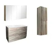 1500mm White Oak Qubist MDF Double Bowl Freestanding With Kickboard Vanity With Ceramic Top With Shaving Cabinet and Tall Boy