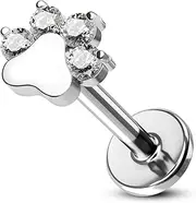 [COCHARM] 16G G23 Titanium Hypoallergenic Helix Cartilage Tragus Piercing Jewellery Flat Back Dog Paw Print Cartilage Labret Bar 6mm 8mm Conch Bar