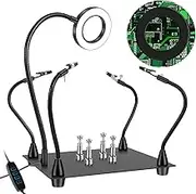 Helping Hands Soldering Station with 6x Magnifying Lamp Adjustable 4 Flexible Arm Soldering Circuit Board Holder Third Hand Helping Hands Soldering Tool for Soldering Work or Model Makers