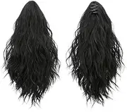 Health 13 Inch Ponytail Extension,Fluffy Synthetic Curly Wavy Pony Tail Hairpiece with Claw Clips in for Women Personal Care(Jet black)
