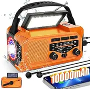 10000mAh Emergency Weather Radio Portable with Solar Charging, Hand Crank & Type-C Charge, SOS Alarm, AM/FM/NOAA & LED Flashlight Reading Lamp for Outdoor Camping Emergency Solar Radio