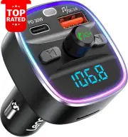 Bluetooth 5.4 FM Transmitter Car Adapter 48W Fast Charger USB TF Hands-Free