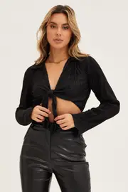 Black Crop Shirts Long Sleeve - Size 12, Women's Bolero