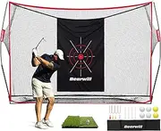 Golf Net, 10x7ft Heavy Duty Practice Net With Mat, Target Cloth, 8 Tees, 6 Balls, Carry Bag - Training for Backyard Driving Chipping Indoor Outdoor