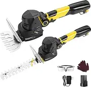 Cordless Hedge Trimmer, Electric Strimmer Grass Trimmer with 2 Blades, Gloves and Protective Cover, 50H of Continuous Operation, Hedge Shears Grass Cutter Garden Tools 1 Battery