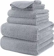 Polyte Plush Quick Dry Lint Free Microfibre Bath Towel Set, 6 Pieces (Grey)
