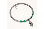 Solid 925 Sterling Silver Turquoise Gemstone & Leaf Charm Bead Bracelet