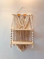 macrame wall hanging shelf vintage wood Home Decor Handmade Boho Style Art