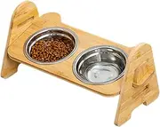 Elevated Dog Bowls, Non Slip Pet Feeders, Wooden Animal Accessories, Neater Feeding Floor Protection Ideal for Dogs with Joint or Neck Issues, 15.35x6.69x7.09 Inches