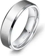 [TIGRADE] 6mm Unisex Titanium Ring Flat Matte Brushed Beveled Edge Wedding Band Comfort Fit Size 4-13 (Titanium, 11)