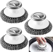 3 Pieces Stainless Steel Wool Scrubber with Handle,YuCool Pot Scrubbers Dish Scrubber Cleaning Brush Wash Stainless Steel Scrubbing Brushes for Pots,Pans,Grills,Sink