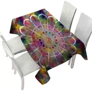 White Flower Mandala over Colorful Space Tablecloth