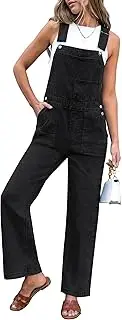 [luvamia] Jean Overalls for Women Straight Leg Baggy Stretchy Denim Bib Adjustable Strap Casual Overall Jumpsuit Loose Fit