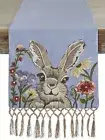 Pier 1 Imports Blue Easter Spring Bunny Rabbit Embroidered Table Runner
