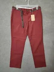 Dockers Utility Pants Womens 12 Red Belted Straight Narrow Leg Chino Stretch NEW