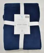 Pottery Barn Kids LUXE CHAMOIS Twin Duvet Cover Solid Navy Blue NEW