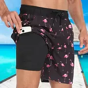 Men's Swim Trunks Swim Shorts Board Shorts Pocket Drawstring Elastic Waistband With Compression Liner Shorts Outdoor Beach Swimming Pool Quick Dry Lightweight