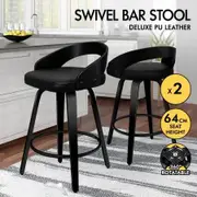 ALFORDSON 2x Swivel Bar Stools Caden Kitchen Wooden Dining Chair ALL BLACK